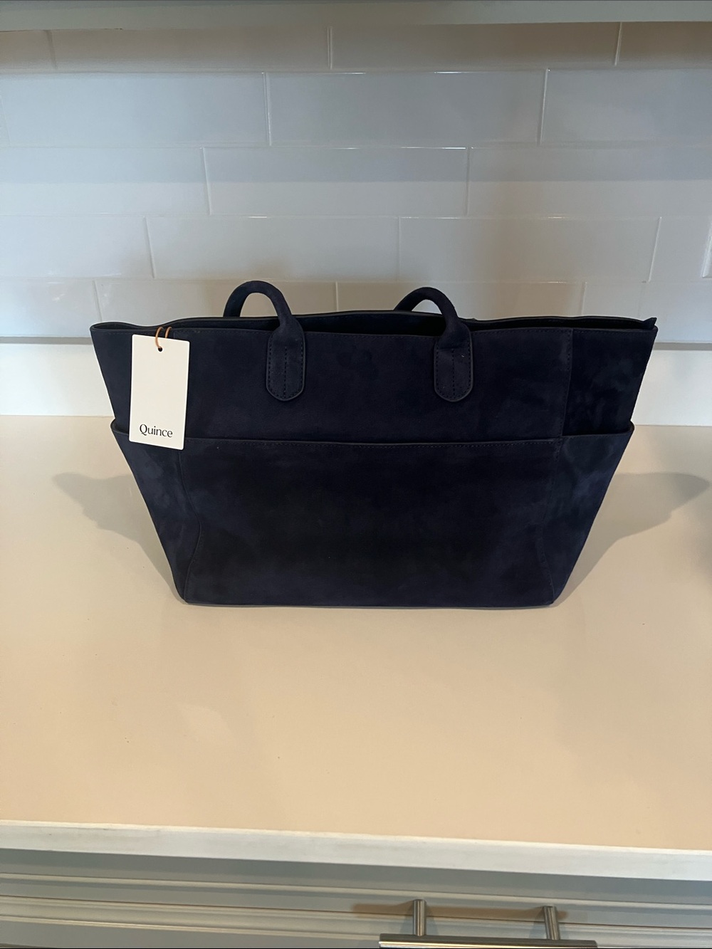 Quince NWT Navy Italian Suede Shopper Tote
